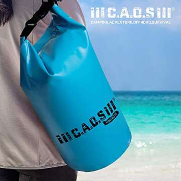 CAOS Kayak Dry Storage Bag - Waterproof PVC, Blue, 15L - Enjoy All Outdoor Water Sports with The Dry Pack Backpack for Boating