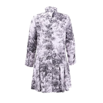 EZAPINE Women Floral Mini Dress Long Sleeve Stand Collar Button Up Elegant Work Swing Short Pleated Dress Red S