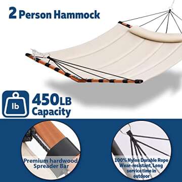 TegerDeger Large 2 Person Hammock - 450LB Capacity, Beige
