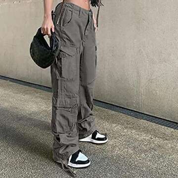 NCXFTP High Waist Cargo Pants for Women, Multiple Pocket Jogger Straight Wide Leg Baggy Parachute Pants Y2K