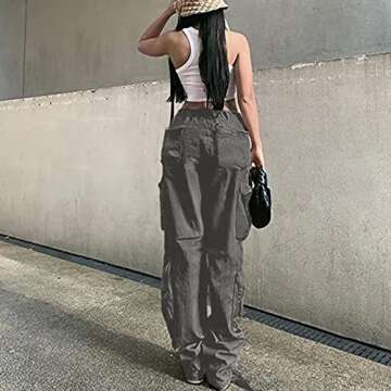 NCXFTP High Waist Cargo Pants for Women, Multiple Pocket Jogger Straight Wide Leg Baggy Parachute Pants Y2K