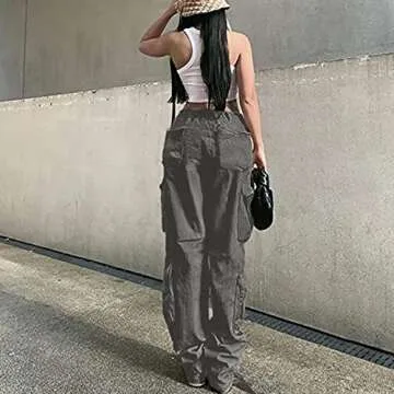 NCXFTP High Waist Cargo Pants for Women, Multiple Pocket Jogger Straight Wide Leg Baggy Parachute Pants Y2K