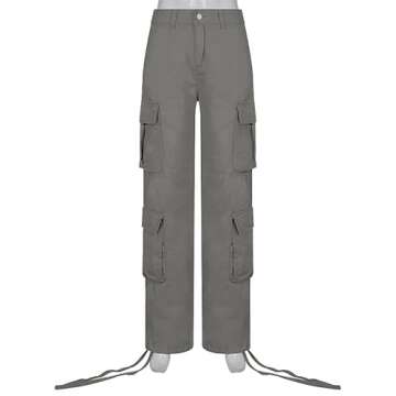 NCXFTP High Waist Cargo Pants for Women, Multiple Pocket Jogger Straight Wide Leg Baggy Parachute Pants Y2K