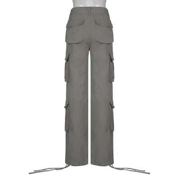 NCXFTP High Waist Cargo Pants for Women, Multiple Pocket Jogger Straight Wide Leg Baggy Parachute Pants Y2K