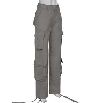 NCXFTP High Waist Cargo Pants for Women, Multiple Pocket Jogger Straight Wide Leg Baggy Parachute Pants Y2K