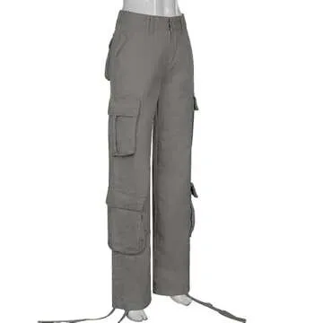 NCXFTP High Waist Cargo Pants for Women, Multiple Pocket Jogger Straight Wide Leg Baggy Parachute Pants Y2K