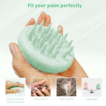 ATLRGISL Silicone Scalp Massager Hair Growth, Scalp Head Scrubber Exfoliator Shampoo Brush, Dandruff Removal Stimulator Wet Dry Oily Care Tool with Wall Hook, Mint Green