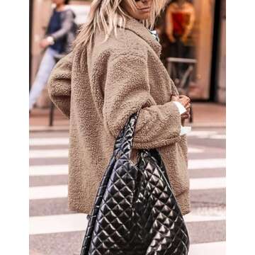 PRETTYGARDEN Women's Winter Faux Fur Coats Long Sleeve Lapel Button Down Pockets Fleece Sherpa Jacket Casual Trendy Outerwear (Camel,Small)