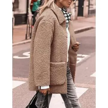 PRETTYGARDEN Women's Winter Faux Fur Coats Long Sleeve Lapel Button Down Pockets Fleece Sherpa Jacket Casual Trendy Outerwear (Camel,Small)
