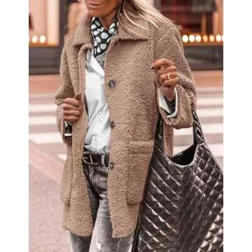 PRETTYGARDEN Women's Winter Faux Fur Coats Long Sleeve Lapel Button Down Pockets Fleece Sherpa Jacket Casual Trendy Outerwear (Camel,Small)