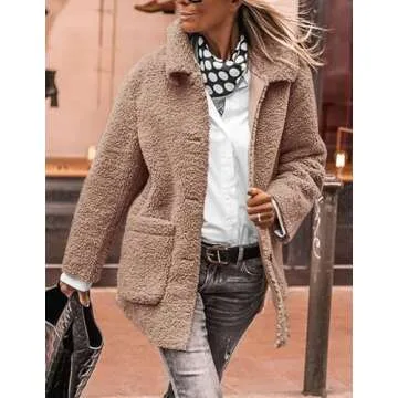 PRETTYGARDEN Women's Winter Faux Fur Coats Long Sleeve Lapel Button Down Pockets Fleece Sherpa Jacket Casual Trendy Outerwear (Camel,Small)