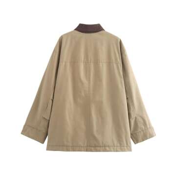 Yimoon Oversized Barn Jacket for Women Corduroy Lapel Collar Button Down Casual Canvas Jacket Outwea...