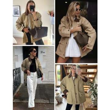 Yimoon Oversized Barn Jacket for Women Corduroy Lapel Collar Button Down Casual Canvas Jacket Outwear(Beige-S)