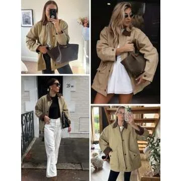 Yimoon Oversized Barn Jacket for Women Corduroy Lapel Collar Button Down Casual Canvas Jacket Outwear(Beige-S)