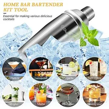 Duerer Bartender Kit with Stand, 11-Piece Cocktail Kit with Stylish Bamboo Stand, Perfect Home Bar Tool Set and Professional Martini Bartender Set, Perfect Drink Mixing Bar Set Tools