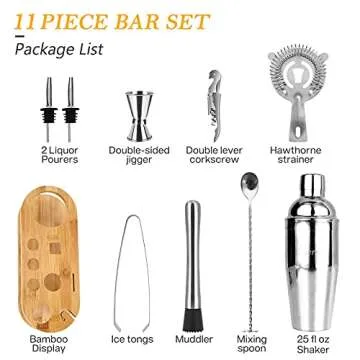 Duerer Bartender Kit with Stand, 11-Piece Cocktail Kit with Stylish Bamboo Stand, Perfect Home Bar Tool Set and Professional Martini Bartender Set, Perfect Drink Mixing Bar Set Tools