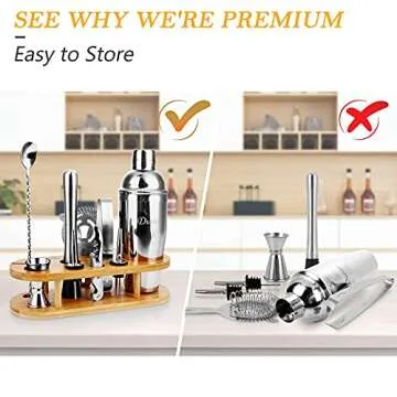 Duerer Bartender Kit with Stand, 11-Piece Cocktail Kit with Stylish Bamboo Stand, Perfect Home Bar Tool Set and Professional Martini Bartender Set, Perfect Drink Mixing Bar Set Tools