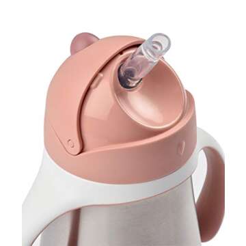 Beaba Stainless Steel Straw Sippy Cup, Sippy Cup with Removable Handles, Sippy Cup with Straw, 8+ months, 8.5 oz (Rose)