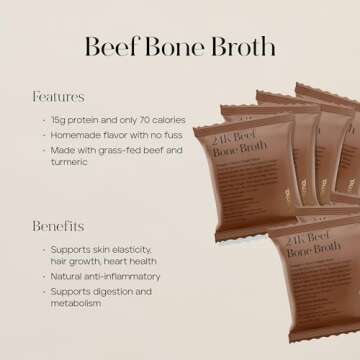 Kroma Premium Grass Fed Beef Bone Broth, Dairy & Gluten Free Powder Mix with Collagen, Protein, Turmeric & other Organic Ingredients, Promotes Gut Health & Healthy Skin, Hair & Nails - 7 Packets