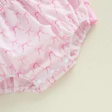 Filgriox Newborn Baby Girl Romper Bow Embroidery Peter Pan Collar Short Sleeve Bubble Bodysuit Summer Clothes (Light Pink, 3-6 Months)