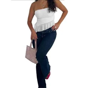 Remidoo White Ruffle Asymmetrical Tube Top for Summer