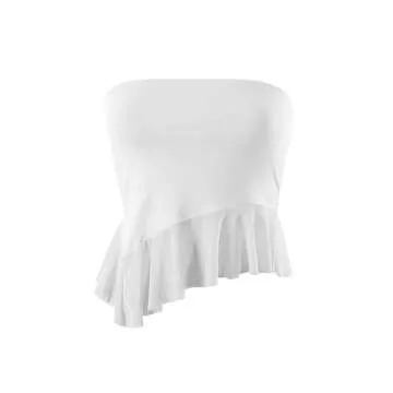 Remidoo White Ruffle Asymmetrical Tube Top for Summer