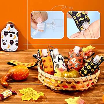 Patelai 54 Pcs Hand Sanitizer Holder Keychain Wristlet Set 1oz Empty Travel Bottle Portable Keychain Holder (Halloween Style)
