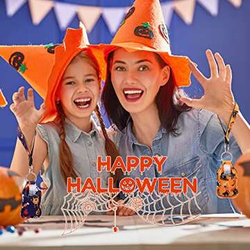 Patelai 54 Pcs Hand Sanitizer Holder Keychain Wristlet Set 1oz Empty Travel Bottle Portable Keychain Holder (Halloween Style)