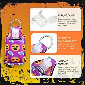 Patelai 54 Pcs Hand Sanitizer Holder Keychain Wristlet Set 1oz Empty Travel Bottle Portable Keychain Holder (Halloween Style)