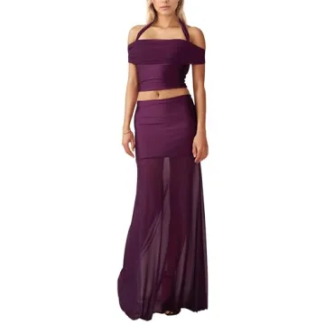 Trendy Women's Halter Two Piece Sets – Chic Crop Tops & Maxi Skirt for Parties