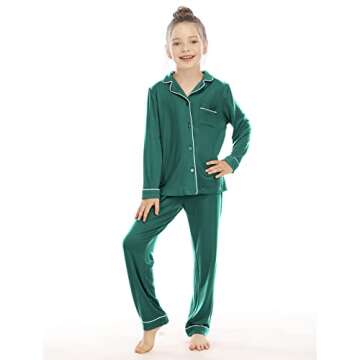 Veseacky Dark Green Button Down Knit Pajama sets Boys Christmas Pajamas for Kids Long with Classic N...