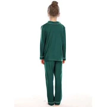 Veseacky Dark Green Button Down Knit Pajama sets Boys Christmas Pajamas for Kids Long with Classic Notched Collar 10-12 Years