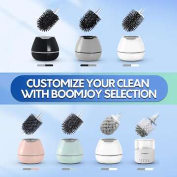 BOOMJOY Toilet Brush and Holder Set - Stylish Silicone Cleaner for Bathroom