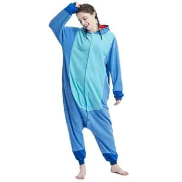 OGU' DEAL Unisex-Adult Onesie Pajamas Stitch Animal Sleepwear for Halloween Party Costumes,Daily Cartoon Outfit (Blue, S)