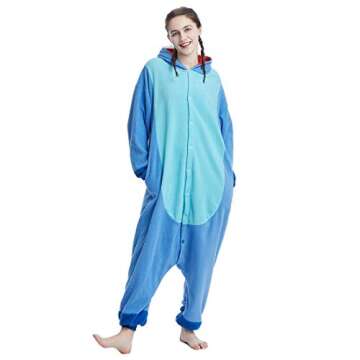 OGU' DEAL Unisex-Adult Onesie Pajamas Stitch Animal Sleepwear for Halloween Party Costumes,Daily Cartoon Outfit (Blue, S)