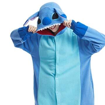 OGU' DEAL Unisex-Adult Onesie Pajamas Stitch Animal Sleepwear for Halloween Party Costumes,Daily Cartoon Outfit (Blue, S)