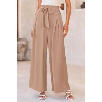 PRETTYGARDEN Women's Wide Leg Work Pants Business Casual High Waisted Loose Palazzo Trouser Summer Clothes (Camel,XX-Large)