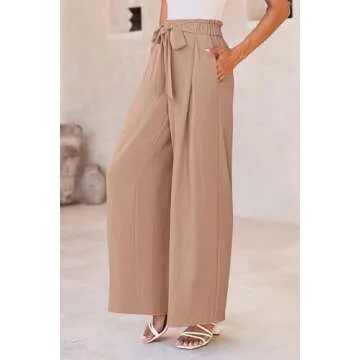 PRETTYGARDEN Women's Wide Leg Work Pants Business Casual High Waisted Loose Palazzo Trouser Summer Clothes (Camel,XX-Large)