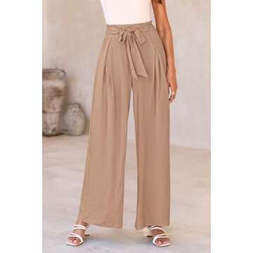 PRETTYGARDEN Women's Wide Leg Work Pants Business Casual High Waisted Loose Palazzo Trouser Summer Clothes (Camel,XX-Large)
