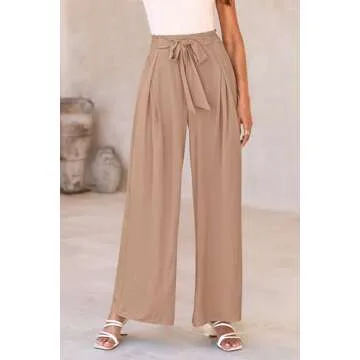 PRETTYGARDEN Women's Wide Leg Work Pants Business Casual High Waisted Loose Palazzo Trouser Summer Clothes (Camel,XX-Large)
