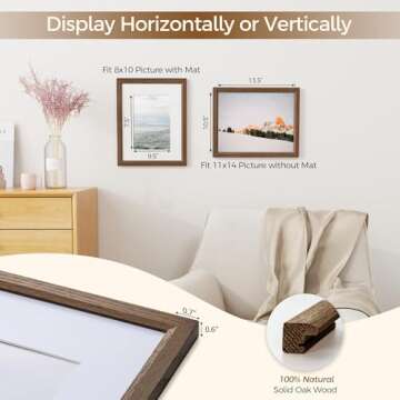 Fun Memories 11x14 Oak Picture Frame for Wall, 11x14 Frame with Matted to 8x10, Solid Wood Poster Frames for Wall Art Photo and Prints (Walnut, 1 Pack)