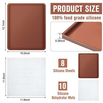 8 Pcs Silicone Dehydrator Mats with 10 Pcs Mesh Dehydrator Sheets for Versatile Food Prep