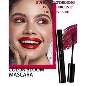 Burgundy Mascara Waterproof for Eyelashes,Longlasting Curling Dark Red Liquid Mascara Volume and Length,Cosplay Party Stage Colored rimel de pestañas, Mother's Day Eye Makeup Gift for Women Girl