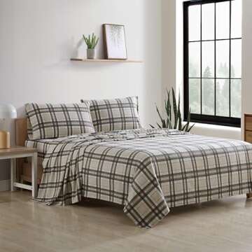Eddie Bauer - King Sheet Set, Warm Breathable Cotton Flannel Bedding with Deep Pockets, Brushed for ...