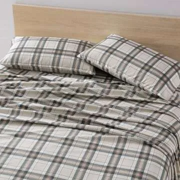 Eddie Bauer - King Sheet Set, Warm Breathable Cotton Flannel Bedding with Deep Pockets, Brushed for Extra Softness, Cozy Home Decor, Oeko-Tex Certified (Edgewood Plaid, King)