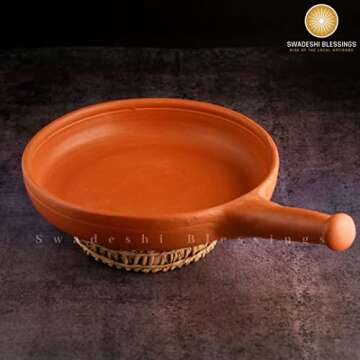 SWADESHI BLESSINGS Unglazed Clay Frying Pan, 10 Inches - Healthier Cooking Solution
