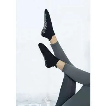 RATIVE Anti Slip Non Skid Barre Yoga Pilates Hospital Ankle Socks with grips for Adults Men Women (Large, 3-pairs/black+beige+grey)