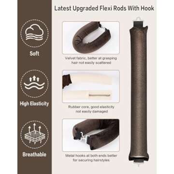 Overnight Blowout Rods Heatless Curls - 4 Pcs Hair Curlers to Sleep In, Velvet Hair Rollers with Satin Hair Scarf,Brown