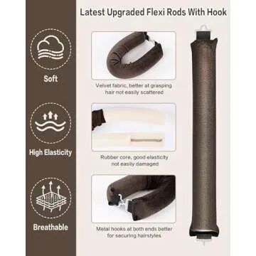 Overnight Blowout Rods Heatless Curls - 4 Pcs Hair Curlers to Sleep In, Velvet Hair Rollers with Satin Hair Scarf,Brown