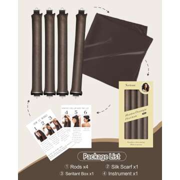 Overnight Blowout Rods Heatless Curls - 4 Pcs Hair Curlers to Sleep In, Velvet Hair Rollers with Satin Hair Scarf,Brown